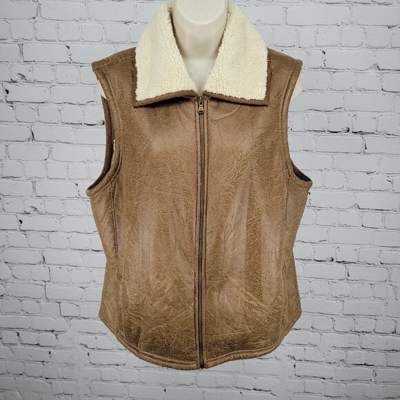 Lauren Ralph Lauren Brown Soft Shell Faux Fur Lined Full Zip Vest Jacket Size XL - Picture 1 of 12